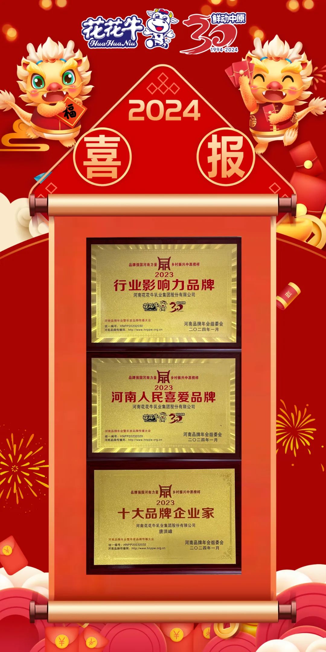 声誉｜28圈乳业集团在2023河南品牌年会暨河南品牌撒播大会上斩获三项殊荣